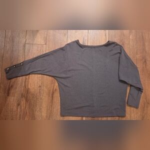 SHEIN Charcoal Grey Sweater With Button Sleeve Detail